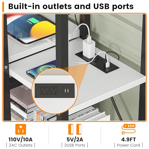 Triple Width 5 Tier Bookshelf with Sorage Cabinet,70.87"large Bookshelf with 12 Open Display Shelves,Industrial Bookshelf LED Lighting and Power Outlet.Suitable for Office Bedroom, Black+White - color: Black+white