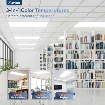 Amico 4 Pack 2x4 LED Flat Panel Light with 3CCT Selectable, 45W, ETL/FCC | 3500K/4000K/5000K, 30/35/45W, 0-10V Dimmable, 5500LM Super Bright LED Drop Ceiling Fixtures for Office Meeting Classroom - size: 2x4 4Pack