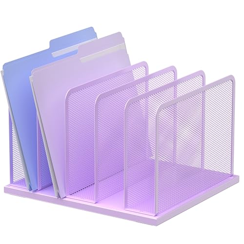 Kuntine.B 5-Section Upright Desk File Organizer Purple 1 Pack | Vertical, Mesh, Metal, Assembly, Stability, Sturdiness, Organization, Standing - color: Purple, size: 1 Pack 5-Section