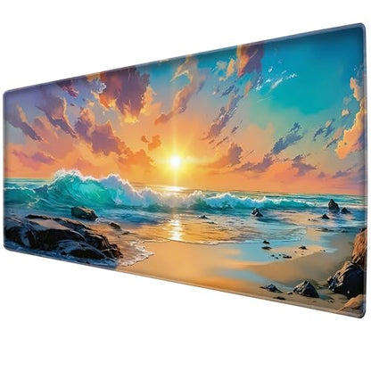 L&B Mercantile American Flag XXL Deskpad, Desk Mat for Computer Keyboard and Mouse – Patriotic USA Gaming Mousepad, Extra Long XL Mouse Pad for Laptop Office Desk. (Beach Sunset) - color: Beach Sunset