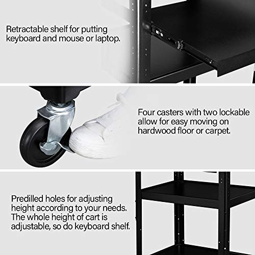 TUFFIOM AV Presentation Cart for Video Projector Laptop Computer, Mobile Workstation Utility Media Cart for School Classroom Office, Rolling Storage Stand with Keyboard Shelf - style: AV Cart