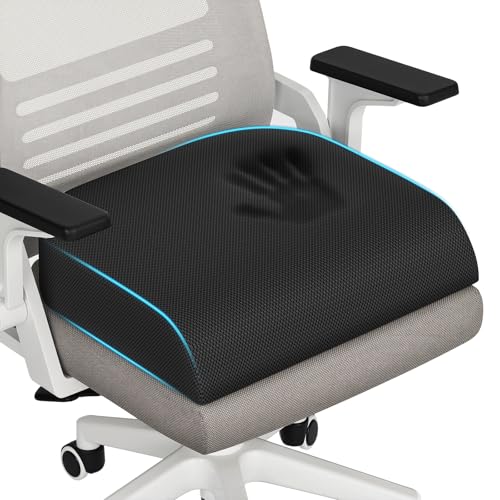 TranquilRelax Memory Foam Seat Cushion for Office Chair, 3-Inch, Black | Medium-firm Support for Long Sitting, Washable Mesh Cover, Non-slip Base, Perfect for Car Seats & Short Drivers - color: Black, size: Large