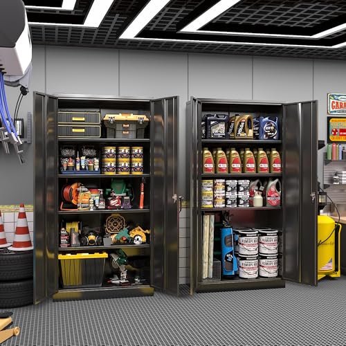 Greenvelly Steel SnapIt Storage Cabinet, 72" Locking Metal Garage Storage Cabinet with 4 Adjustable Shelves, 2 Doors and Lock for File, Office, Garage, Home (Black) - color: Black, size: 72" Storage Cabinet