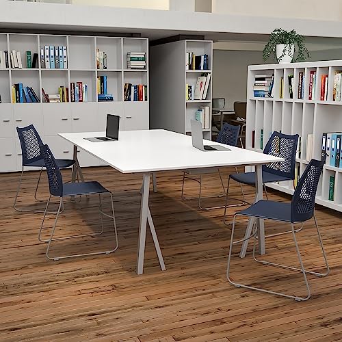 Flash Furniture Hercules Series Contoured Lobby Chairs with Air-Vent Honeycomb Backs, Ergonomic Stacking Chairs for Offices, Set of 5, Navy | Sled Base, Powder Coated, 661 LBS. Weight Capacity - color: Navy, size: Set of 5