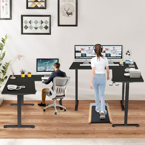 63x55 L Standing Adjustable Desk with 39x18 Mouse Pad, Black | Adjustable Height L Shaped Home Office Gaming Writing Studying Computer Workstation with Hooks - color: Black, size: 63x55in