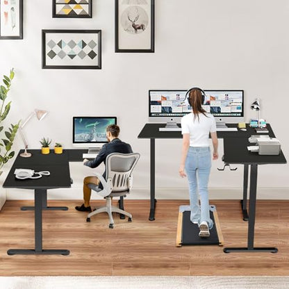63x55 L Standing Adjustable Desk with 39x18 Mouse Pad, Black | Adjustable Height L Shaped Home Office Gaming Writing Studying Computer Workstation with Hooks - color: Black, size: 63x55in