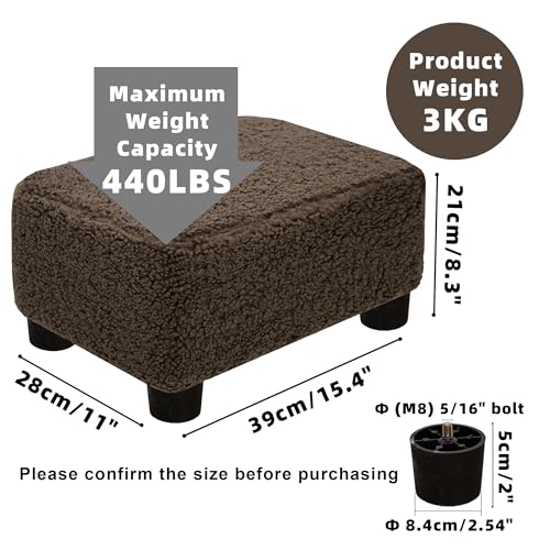 CAROLMADE Small Foot Stool Ottoman Footstool with Legs Under Desk Footrest for Living Room Bedroom and Office, Soft Brown - color: Soft Brown, size: 11"d X 15.4"w X 8.3"h