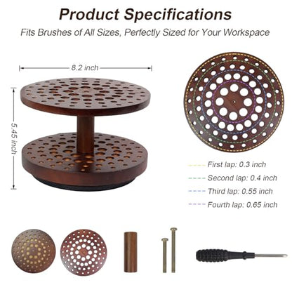 Solid Wood 360° Spinning Paint & Makeup Brush Organizer - color: brown（72 Holes）