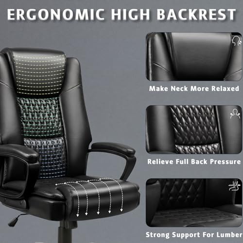LEMBERI Home Office Executive Desk Chair, High Back PU Leather Chair, Height Adjustable Swivel Computer Chair with Padded Armrest (Black) - color: Black