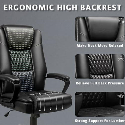 LEMBERI Home Office Executive Desk Chair, High Back PU Leather Chair, Height Adjustable Swivel Computer Chair with Padded Armrest (Black) - color: Black