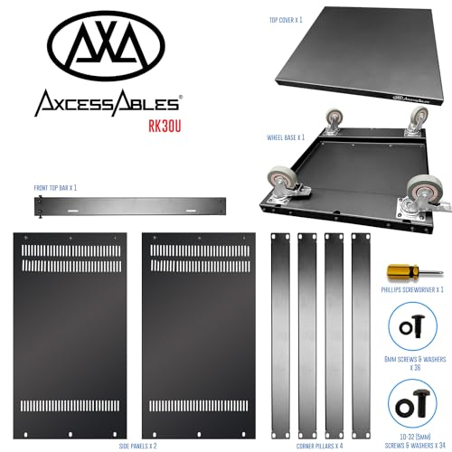 AxcessAbles 30U 19-Inch Rolling Network Server Rack 550LB Capacity. 18-Inch Depth Heavy Duty Open Frame AV Rack with Removable Side Panels. Includes 5mm and 6mm Screws - color: 30U