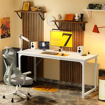 PRAISUN 63 X 24 Inch Computer Desk, Power Outlets, USB-C, White - color: White, size: 63inch
