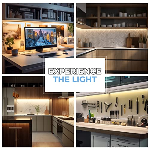 EShine Hand Wave Activated Under Cabinet LED Lighting Kit, Dimmable, 1-Pack 40 in - Touchless Dimming Control, White Under Counter Lights for Kitchen, Garage, Office, Shelf - Warm White (3000K) - color: Warm White (3000K), size: 40 inch