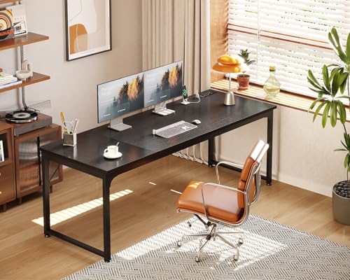 Coleshome 71 Inch Computer Desk with USB Ports, Large Office Desk, Long Study Student Writing Desk, Black - color: Black, size: 71 Inches