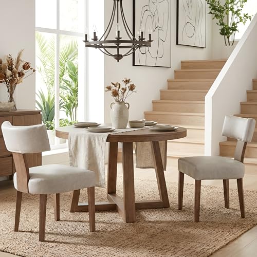 HNY Mid Century Modern Dining Chairs Set of 2, Farmhouse PU Leather Upholstered Accent Chair Curved Backrest Kitchen Chairs, with Hardwood Frame, Grey - color: Grey Curved