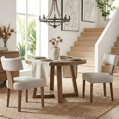 HNY Mid Century Modern Dining Chairs Set of 2, Farmhouse PU Leather Upholstered Accent Chair Curved Backrest Kitchen Chairs, with Hardwood Frame, Grey - color: Grey Curved