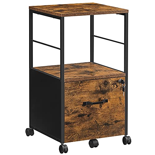 VASAGLE 1 Drawer File Cabinet with Lock, Printer Stand, Office Filing Cabinet Organizer, for A4 and Letter Size Documents, Rustic Brown and Black UOFC044B01 - color: Rustic Brown + Black, size: 1 Drawer