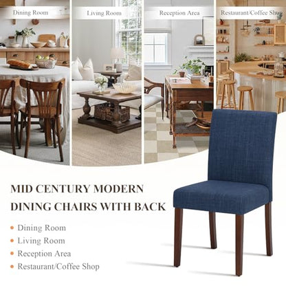MALOL Upholstered Parsons Dining Chairs Set of 2, Modern Dining Room Chairs with Back, Fabric Kitchen Side Chairs with Wood Legs for Dinner Farmhouse Restaurant, Blue - color: Blue, size: Set of 2