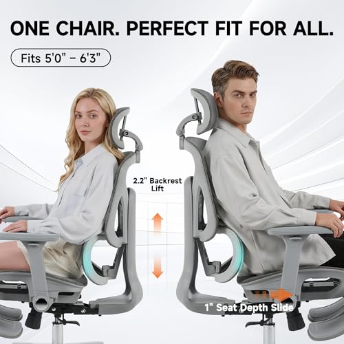 Korser Ergonomic Mesh Office Chair with Footrest, Big and Tall Desk Chair with 4D Flip-Up Arms, Auto-Tracking Lumbar Support, 3D Headrest, High Back Computer Gaming Chair for Home Office, Grey - color: Grey