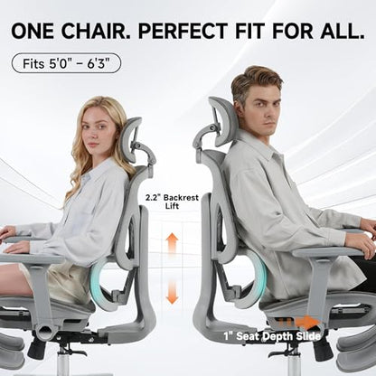 Korser Ergonomic Mesh Office Chair with Footrest, Big and Tall Desk Chair with 4D Flip-Up Arms, Auto-Tracking Lumbar Support, 3D Headrest, High Back Computer Gaming Chair for Home Office, Grey - color: Grey
