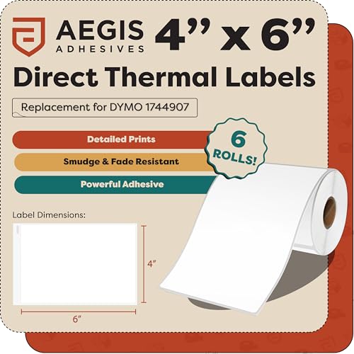 4x6 Shipping Labels, Direct Thermal Labels, DYMO 4XL 1744907 | Return Address Labels for Mailing, Packages - Compatible with Zebra, Rollo Printers - (1320 Count, 6 Rolls, Not 5XL) - size: 4" X 6" - 1744907 (6 Rolls)