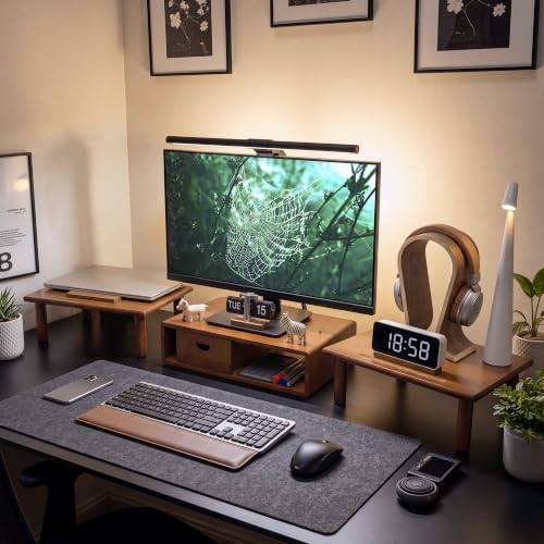 Dual Monitor Stand Riser with Drawer for Desk Laptop | Desk Shelf with Adjustable Length and Angle, Bamboo Computer Stand Riser for 2 or 3 Monitors Screen Laptop PC TV Brown - color: Reddish Brown
