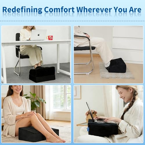 3 Adjustable Heights Foot Rest for Under Desk at Work, Comfortable Footrest with Warm Plush Feet Pocket, Washable Cover, Foot Stools for Office, Chair and Gaming - Leg Pain Relief (Black)