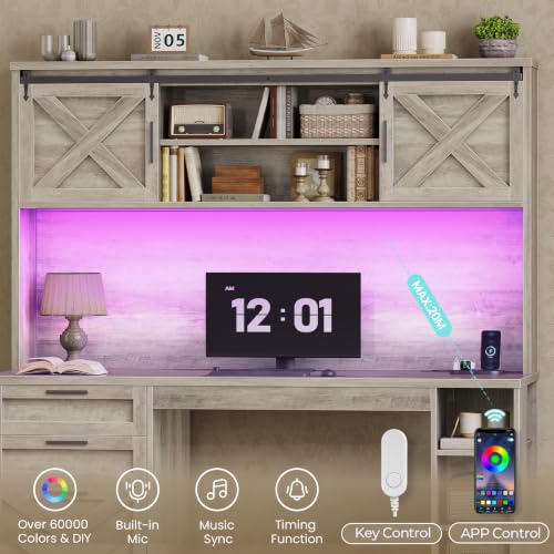 SEDETA 55.1" Farmhouse Desk with Hutch & 3 Storage Drawers - color: Grey, size: Desk with Hutch (55")