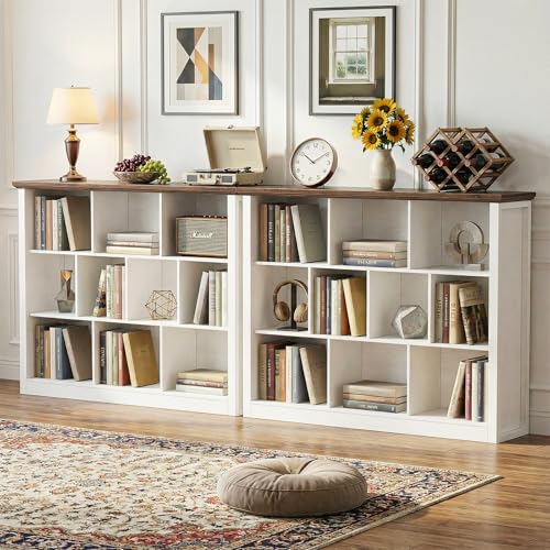 Unikito Cube Storage Shelf, Open Cube Bookshelf with Base, White/Brown - color: Warm White/Brown, size: 10 Cube (50"W x 38.7"H)