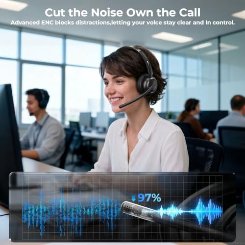 Wireless Headset with Mic for Work, Bluetooth 6.0 Headset with AI Noise Cancelling Microphone, 60H & Mic Mute, Wireless Headset for PC/Computer/Teams/Call Center/iPhone/Android