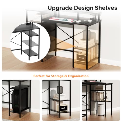 VINGLI 47" L-Shaped Gaming Desk, Fabric Drawers, Storage Shelves - color: Black, size: 47 Inch