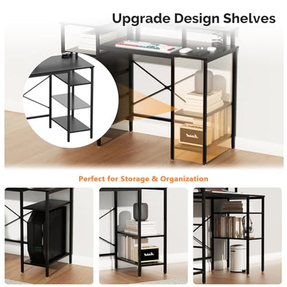 VINGLI 47" L-Shaped Gaming Desk, Fabric Drawers, Storage Shelves - color: Black, size: 47 Inch