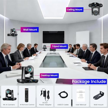 4K NDI PTZ Camera AI-Auto Tracking, 20X Optical Zoom, USB3.0/HDMI/LAN PoE, IP Live Streaming, Conference Room Camera for Church Services Education Conference Events, Work with YouTube OBS - color: inky black