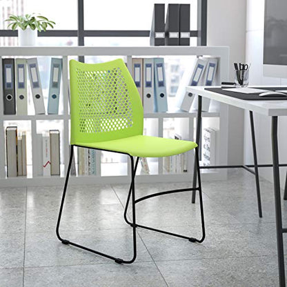 Flash Furniture Hercules Stack Chair with Air-Vent Back, Green | Sled Base, Powder Coated, 661 LBS. Weight Capacity - color: Green, size: Set of 1