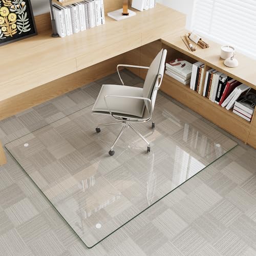 Tempered Glass Chair Mat for Carpet & Hard Floor, 40"x48" Office Chair Mat - Heavy Duty & Scratch Resistant, Non-Slip Pads, Rounded Corners & Polished Edges - color: Transparent, size: 40"x48"