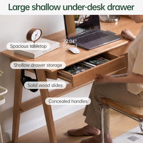 100% Solid Rubber Wood Desk Home Office Desk Mid Century Modern Writing Computer Desk with Drawer for Home Office 47.24" W Natural Wood - color: Natural Wood-rubberwood, size: 47.24"W