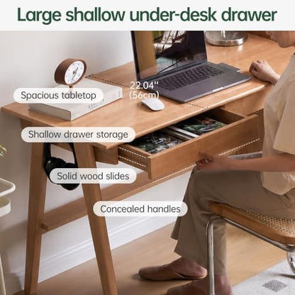 100% Solid Rubber Wood Desk Home Office Desk Mid Century Modern Writing Computer Desk with Drawer for Home Office 47.24" W Natural Wood - color: Natural Wood-rubberwood, size: 47.24"W