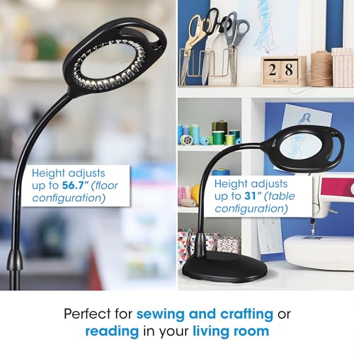 OttLite 2-in-1 ClearSun LED Magnifier Floor and Table Lamp, Black - color: Black - ClearSun