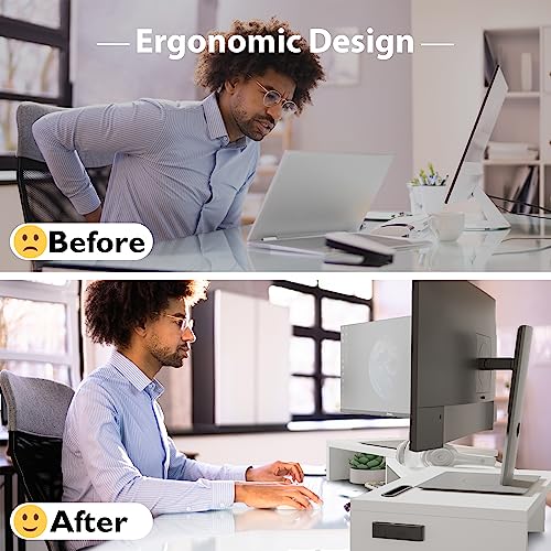 BONTEC Dual Monitor Stand Riser, Adjustable Length & Swivel Angle, White - color: White, size: 42.5 in
