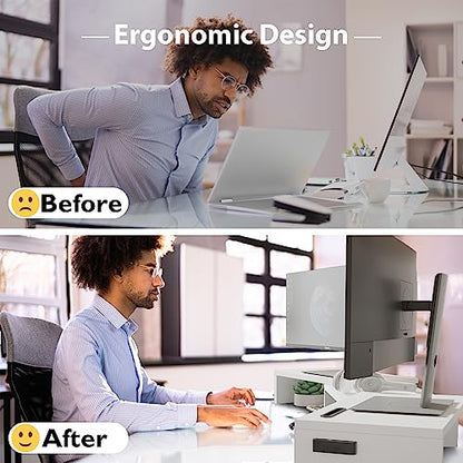 BONTEC Dual Monitor Stand Riser, Adjustable Length & Swivel Angle, White - color: White, size: 42.5 in