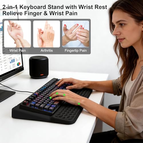 Ergonomic Keyboard Stand with Soft Memory Foam Wrist Rest for Office - color: Black