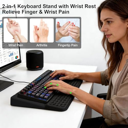 Ergonomic Keyboard Stand with Soft Memory Foam Wrist Rest for Office - color: Black