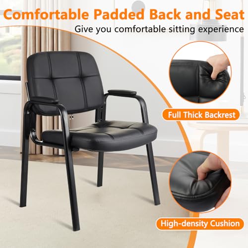 CLATINA Waiting Room Chairs No Wheels Set of 2, Stationary Leather Office Reception Guest Chair with Padded Arms for Elderly Desk Conference Room Lobby Table Side Salon - color: Black, size: 2 Pack