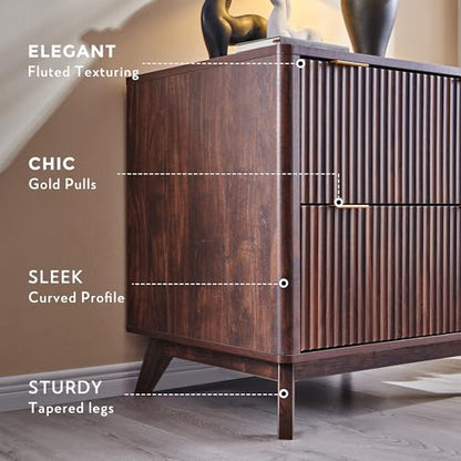 T4TREAM 31.8-Inch Fluted 2 Drawer Lateral File Cabinet, Dark Walnut | Filing Cabinet with Files Hanging Rod for Letter, Legal, A4, Large Tabletop for Printer, Wood Printer Cabinets, Home Office - color: Dark Walnut