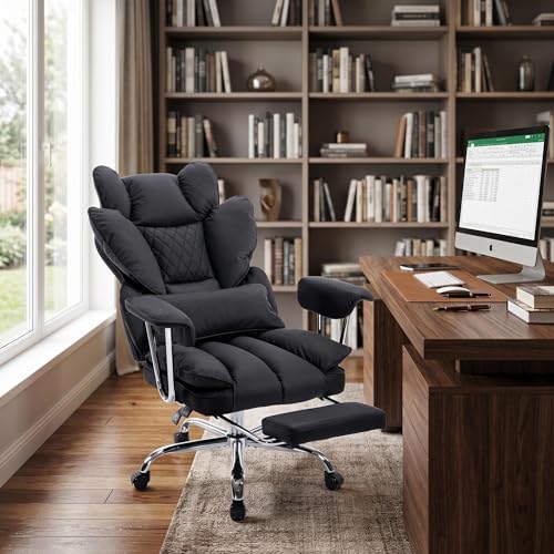 Big and Tall Office Chair with Pocket Spring Cushion, High Back Ergonomic Desk Chair for Home Office, Thick Padded Seat, Adjustable Armrests & Lumbar Support, with Footrest, PU Leather, Black - color: Black