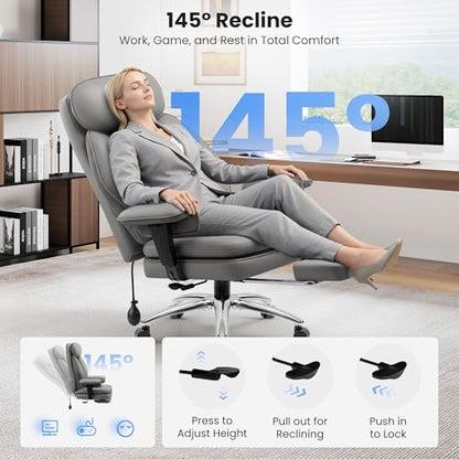 Ergonomic Office Chair with Lumbar Support, Big and Tall Comfy Desk Chair - color: Grey