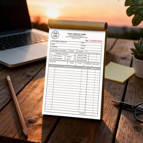 Custom Invoice Book with Logo 50 Set Personalized Receipt Books Customized Invoices for Small Business 3 - Parts Carbonless Duplicate Invoice Forms NCR Books - size: 5.5" x 8.5", style: 3-part invoice