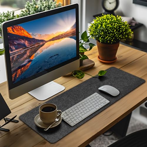 2 Pcs Large Felt Desk mat 36x12 inches, with Non-Slip Full Desk Mouse Pad,Office Computer Desk Mat for Keyboard,Felt Desk Mat for Desk Pad Protector (Dark Gray) - size: 36" x 12" (2 Count)