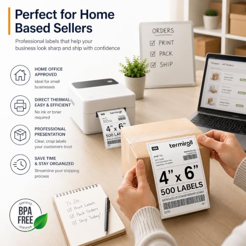 4x6 Thermal Labels 500 Fanfold - Rollo Zebra MUNBYN, Strong Adhesive | 500 fanfold labels, strong adhesive, universal thermal printer compatibility - size: 4x6 - 1 Stack | 500 Labels