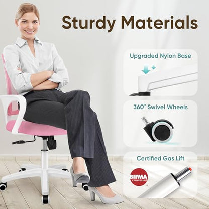 ETONEX Office Chair with Ergonomic Mid Back Cushion Lumbar Support Adjustable Swivel Rolling Computer Gaming Desk Chair Comfy Mesh Seat Wheels Home Executive Use (Pink) - color: Pink